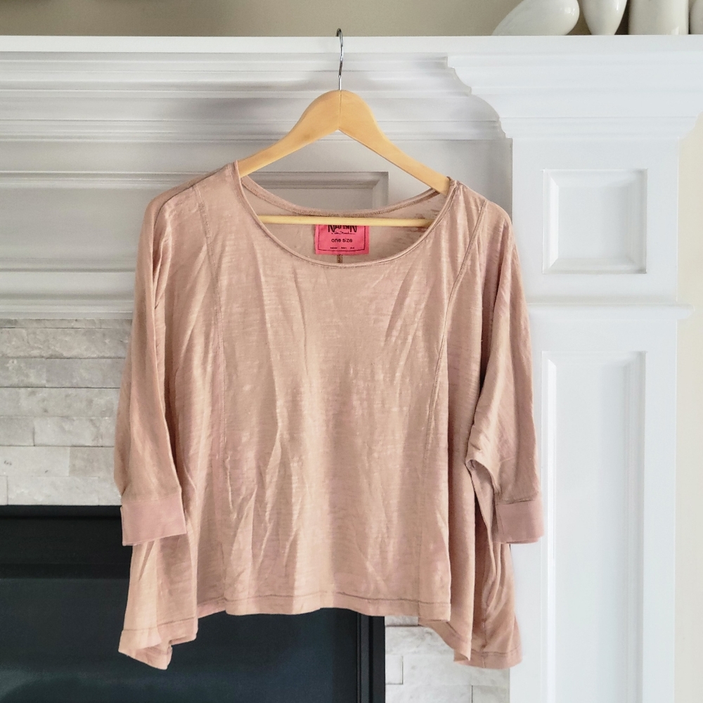 Nation LTD Oversized Flowy Peach Cream Pink Natural Layered Tee Top One Size